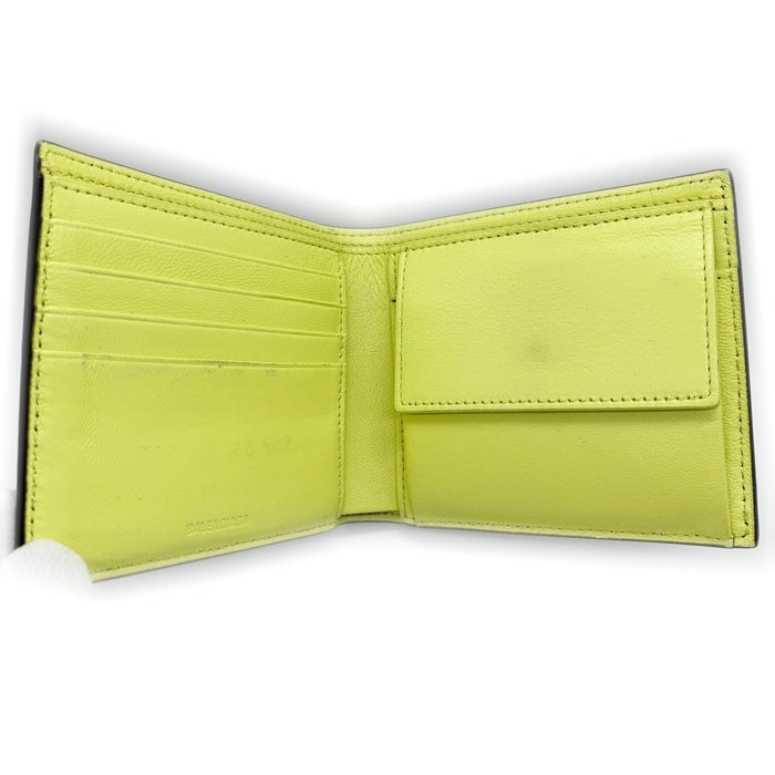 BALENCIAGA バレンシアガ レザーウォレット 二つ折り財布 ブラック イエロー 664038 福生店