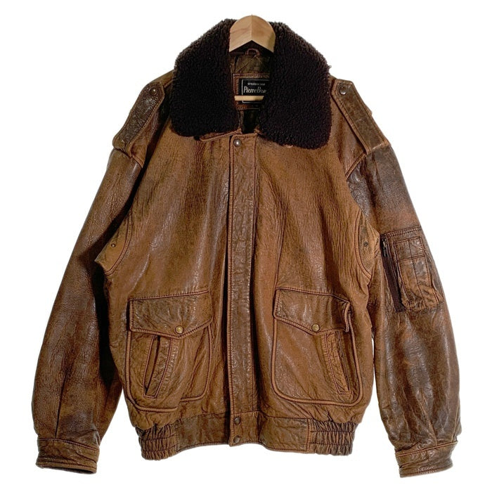 Pierre Bonee ピエールボーン 襟ボア レザーフライトジャケット ブラウン Size 4L 福生店