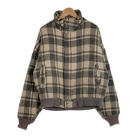 Woolrich ウールリッチ スタンドカラー ウールジップアップ リブブルゾン ジャケット チェック グレー アイボリー USA製 Size M 福生店