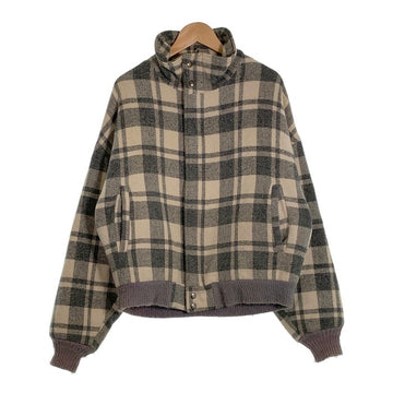 Woolrich ウールリッチ スタンドカラー ウールジップアップ リブブルゾン ジャケット チェック グレー アイボリー USA製 Size M 福生店
