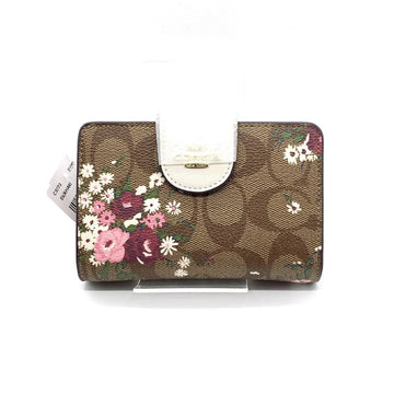 COACH コーチ C3773 シグネチャー 二つ折り財布 PVCレザー 花 カーキ ピンク 福生店