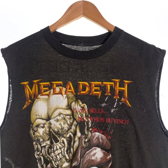 80's MEGADETH メガデス TOUR 87-88 プリント ノースリーブトップ ブラック 袖カットオフ Size M 相当 福生店