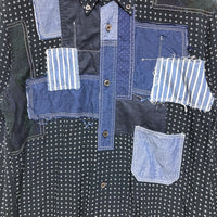 COMME des GARCONS HOMME コムデギャルソンオム ボタンダウン パッチワーク レーヨンシャツ 長袖 ブラック 総柄 HO-B052 AD2014 Size S 瑞穂店