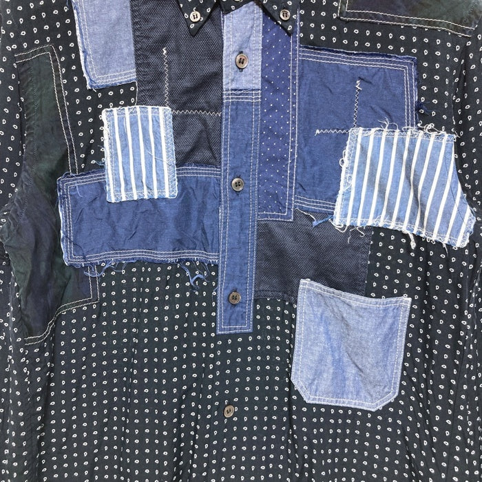 COMME des GARCONS HOMME コムデギャルソンオム ボタンダウン パッチワーク レーヨンシャツ 長袖 ブラック 総柄 HO-B052 AD2014 Size S 瑞穂店
