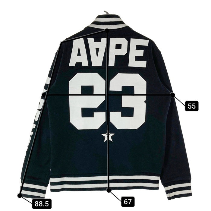 AAPE エーエイプ ASW3035 前後プリント 袖ロゴ スウェットスタジャン ブラック sizeL 瑞穂店