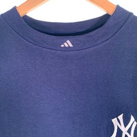 adidas アディダス TRUE TO THE SPORT Newyork Yankees ニューヨークヤンキース MLB チームロゴ 刺繡 半袖 Tシャツ ネイビー USA製 Size M 福生店