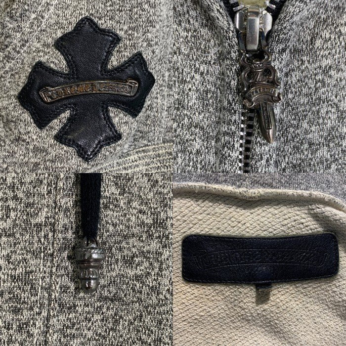 Chrome Hearts クロムハーツ ジップアップスウェットパーカー ダガー CHクロスレザーパッチ ボロチップ グレー 並行品 Size M 福生店