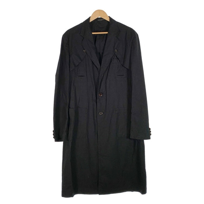 Yohji Yamamoto POUR HOMME ヨウジヤマモト プールオム コットン デザイン ロングコート ブラック HT-C04-046 Size 3 福生店