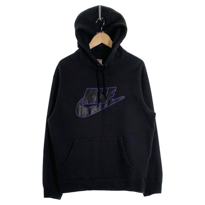 SUPREME シュプリーム 19AW NIKE ナイキ Leather Applique Hooded Sweatshirt レザーアップリケ プルオーバースウェットパーカー フーディー ブラック CK6225-010 Size L 福生店