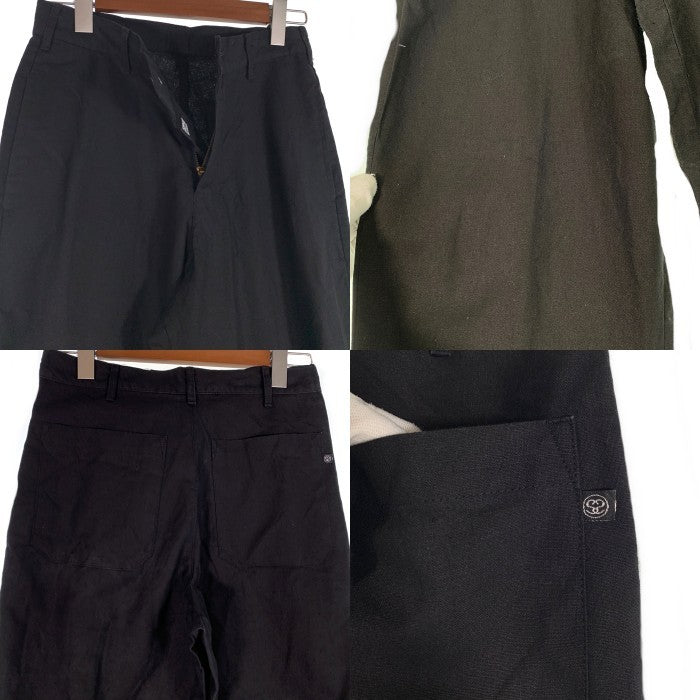 80-90's STUSSY ステューシー リネン コットン テーパードスラックス パンツ ブラック USA製 黒タグ Size 28 福生店