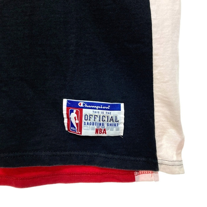 90's~ Champion チャンピオン NBA CHICAGO BULLS シカゴ・ブルズ Vネック プルオーバートップス 半袖 ブラック レッド Size L 瑞穂店