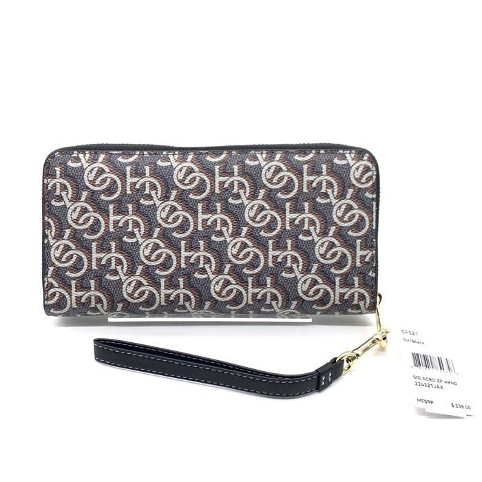 COACH コーチ CF521 PVCレザー ラウンドファスナーウォレット ブラック モノグラムプリント ストラップ 福生店