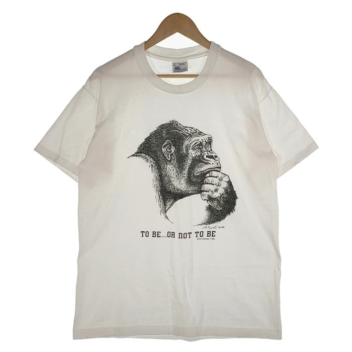 90`s Human-i-Tees アメリカ製 ゴリラ 企業 哲学 半袖 Tシャツ ホワイト Size L 福生店