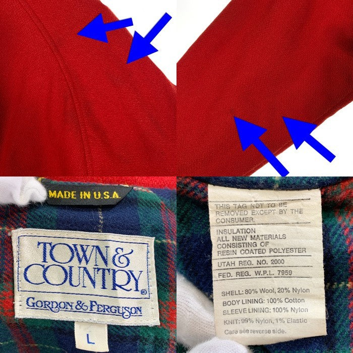 TOWN&COUNTRY タウンアンドカントリー ウールリブブルゾン ジャケット レッド ラグランスリーブ USA製 Size L 福生店