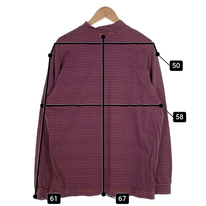 80's STUSSY ステューシー モックネック ボーダーポケットロングスリーブTシャツ ブラウン ネイビー USA製 黒タグ Size L 福生店