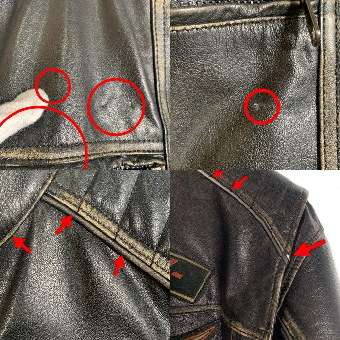 Harley-Davidson ハーレーダビッドソン バッファローレザー シングルライダースジャケット ブラック ワッペン Size L 福生店