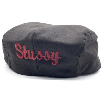 80's STUSSY ステューシー ロゴ刺繡 ハンチング 帽子 ブラック USA製 オールド タグなし Size L 福生店