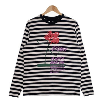 STUSSY ステューシー Flower Stripe フラワー ストライプ プリント ロングスリーブTシャツ ブラック ホワイト 1140117 Size S 福生店