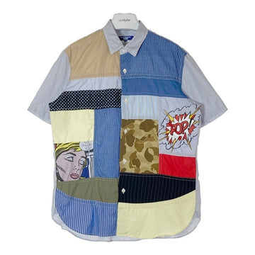 JUNYA WATANABE MAN ジュンヤワタナベマン WK-B028 AD2022 Roy Lichetenstein ロイ・リキテンスタイン パッチワーク コミック調 半袖シャツ ブルー sizeM 瑞穂店