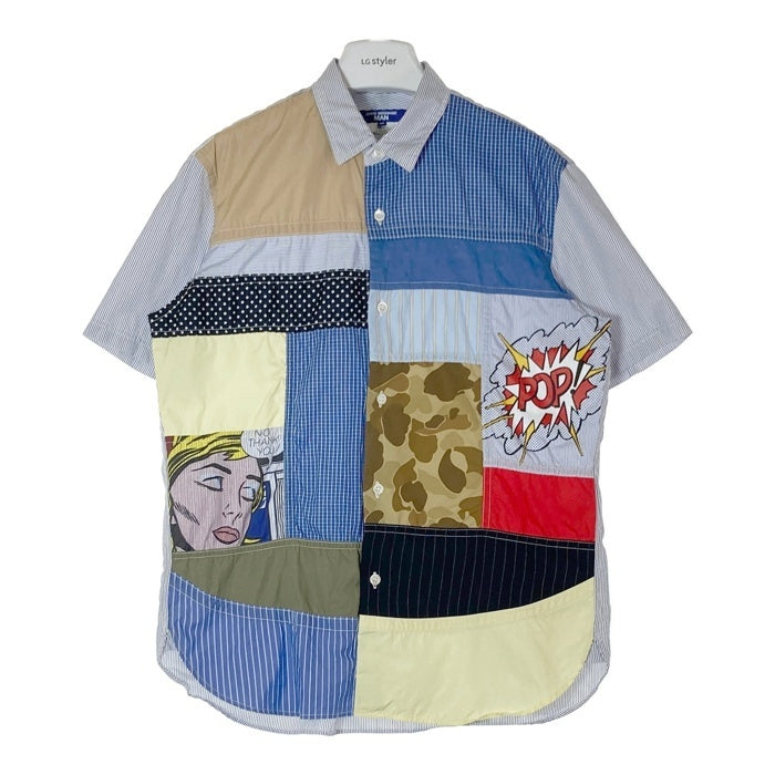 JUNYA WATANABE MAN ジュンヤワタナベマン WK-B028 AD2022 Roy Lichetenstein ロイ・リキテンスタイン パッチワーク コミック調 半袖シャツ ブルー sizeM 瑞穂店