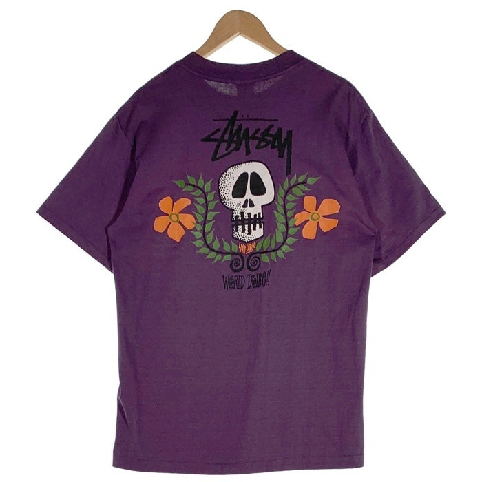 80's STUSSY ステューシー Skull Flouwer スカルフラワー 半袖 Tシャツ USA製 パープル Size L 福生店