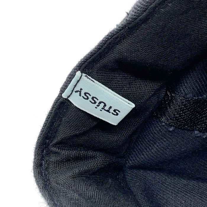 80's~ STUSSY ステューシー ストックロゴ刺繡 レザー チノツイル切替 キャップ 帽子 ブラック オールド 福生店