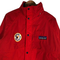80's patagonia パタゴニア デカタグ ジップアップ ナイロンジャケット スタンドカラー レッド 内ボアフリース Size M 福生店