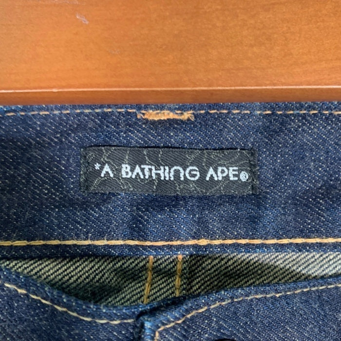 A BATHING APE アベイシングエイプ ベイプスタカモプリント テーパードデニムパンツ ジーンズ インディゴ Size XL 福生店
