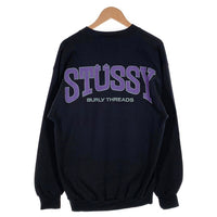 80-90's STUSSY ステューシー BURLY THREADS 両面プリント クルーネックスウェットトレーナー ブラック USA製 オールド Size L 福生店