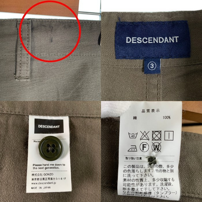 DESCENDANT ディセンダント ミリタリーベイカーショーツ ショートパンツ ダークオリーブ Size 3 福生店