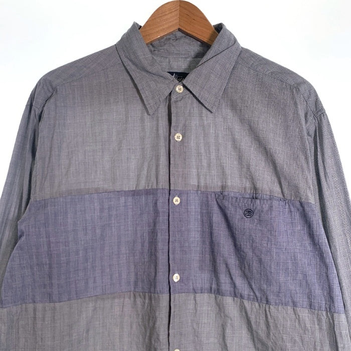 90's STUSSY ステューシー SSリンク刺繡 切替 チェックシャツ 長袖 グレー ブルー USA製 紺タグ Size M 福生店