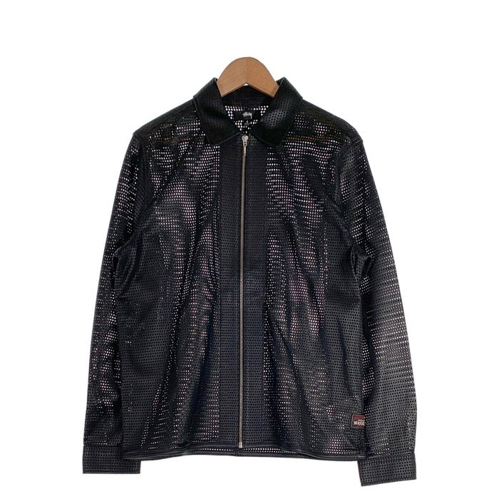 STUSSY ステューシー ZIP SHIRT PERFORATED LEATHER ジップアップ シープレザーシャツ パンチング 長袖 ブラック 24M1110322 Size S 福生店