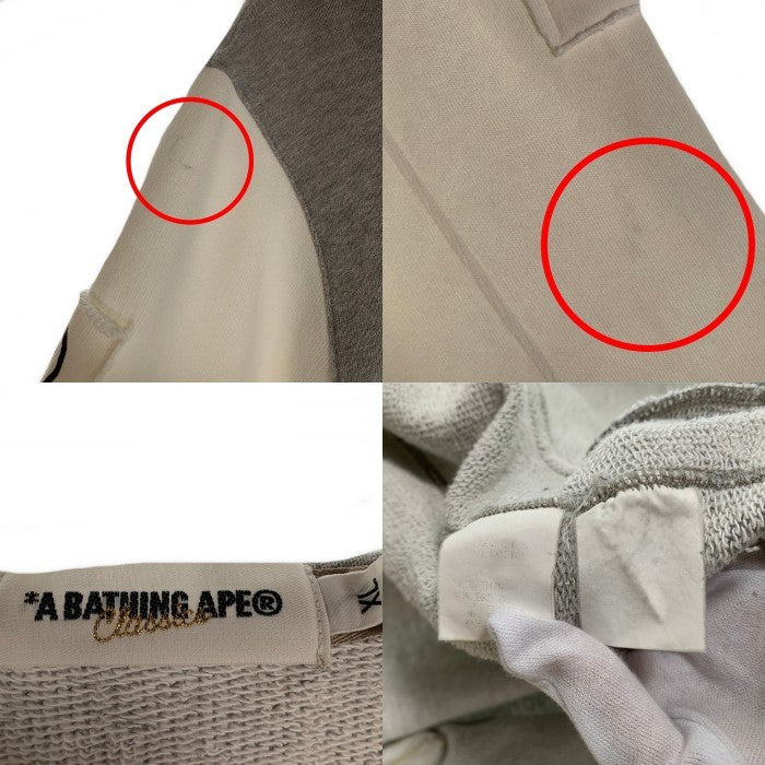 A BATHING APE ア ベイシング エイプ シャーク 半袖 フード付き バーシティージャケット スタジアムジャケット スタジャン グレー ホワイト Size XL 福生店