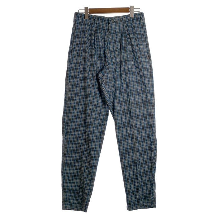 80's STUSSY ステューシー コットン チェック柄 1タックスラックス パンツ グリーン ブルー USA製 黒タグ Size 32 福生店