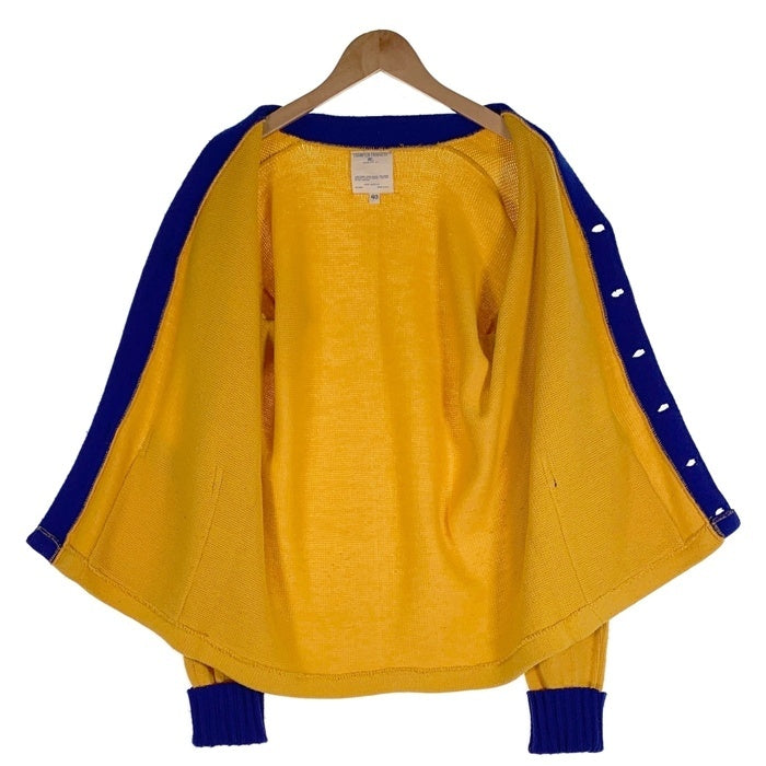 70's Champion チャンピオン アクリルニット レタードカーディガン 袖ライン イエロー ブルー USA製 Size 40 福生店