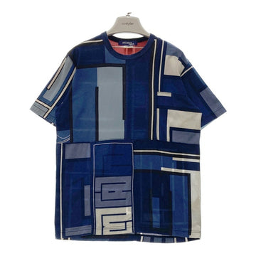 JUNYA WATANABE COMME des GARCONS MAN ジュンヤワタナベ コムデギャルソンマン WO-T001 AD2014 コットン 切替デザイン プリントTシャツ ネイビー ブルー SizeM 瑞穂店