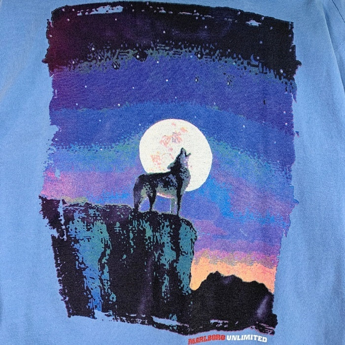 90's Marlboro マルボロ UNLIMITED コヨーテ バックプリント ポケットTシャツ ライトブルー USA製 Size F 福生店