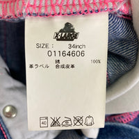 X-LARGE エクストララージ NEON STITCHED ペンキロゴ ピンクステッチ デニムパンツ インディゴ size34 瑞穂店