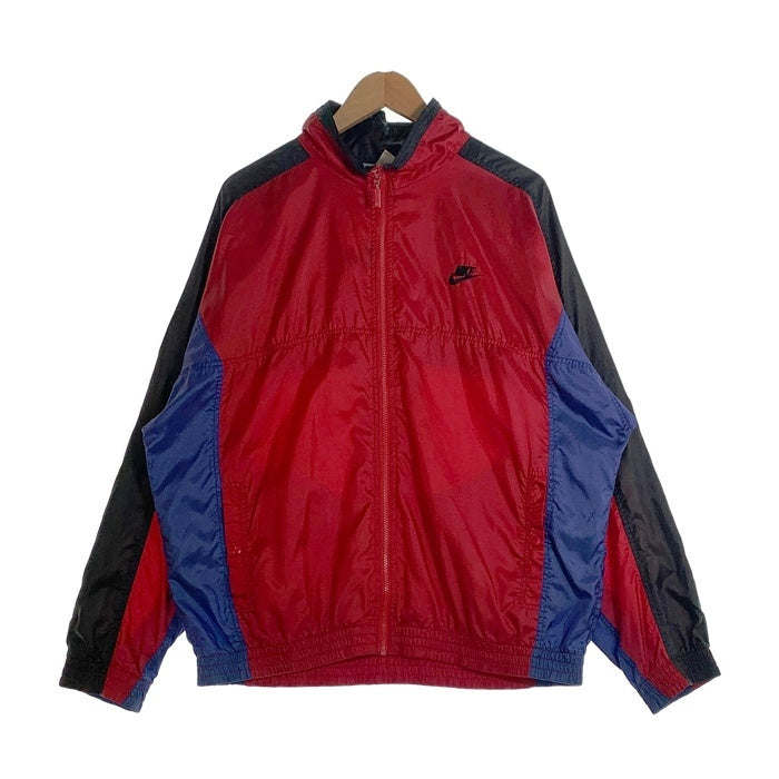 90's NIKE ナイキ ナイロンリップストップ ジップアップジャケット ウィンドブレーカー レッド ブルー ブラック 薄手 Size L 福生店
