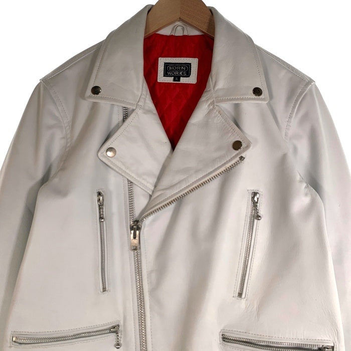 HORN WORKS ホーンワークス 牛革 レザー ダブル ライダース ジャケット ホワイト Size 3L 福生店