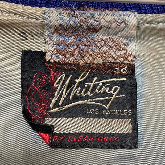 60's WHITING ホワイティング 袖レザー ウール スタジャン ロング ネイビー グレー Size 38 瑞穂店