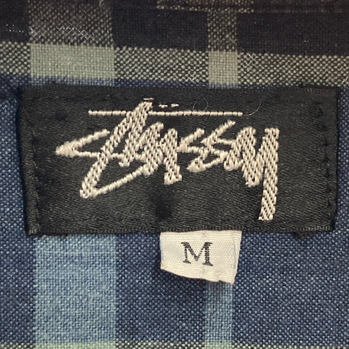 80's STUSSY ステューシー コットン チェックシャツ 長袖 USA製 ブルー size M 瑞穂店