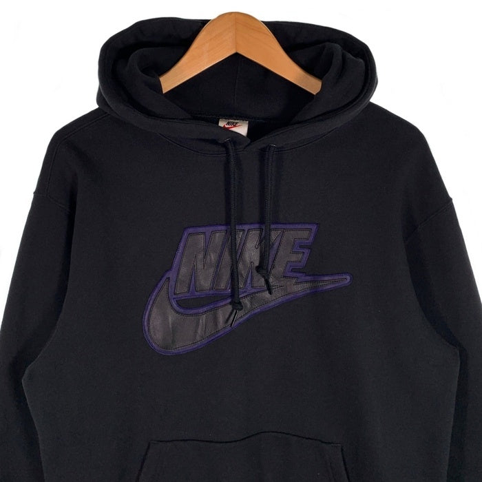SUPREME シュプリーム 19AW NIKE ナイキ Leather Applique Hooded Sweatshirt レザーアップリケ プルオーバースウェットパーカー ブラック CK6225-010 Size M 福生店