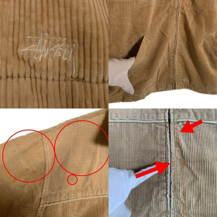 90's STUSSY ステューシー コーデュロイ ジップアップ ボアジャケット ベージュ 裾ロゴ刺繡 中国製 紺タグ Size L 福生店