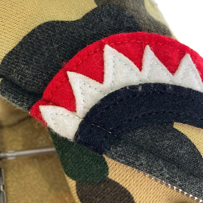 A BATHING APE アベイシングエイプ 初期フランケンタグ TIGER SHARK WIDE FULL ZIP DOUBLE HOODIE タイガー カモ シャーク フルジップパーカー カーキ sizeL 瑞穂店