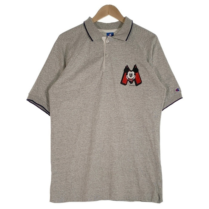 90's Champion チャンピオン ミッキーマウス 刺繡 半袖ポロシャツ グレー 青タグ刺繡 Size L 福生店