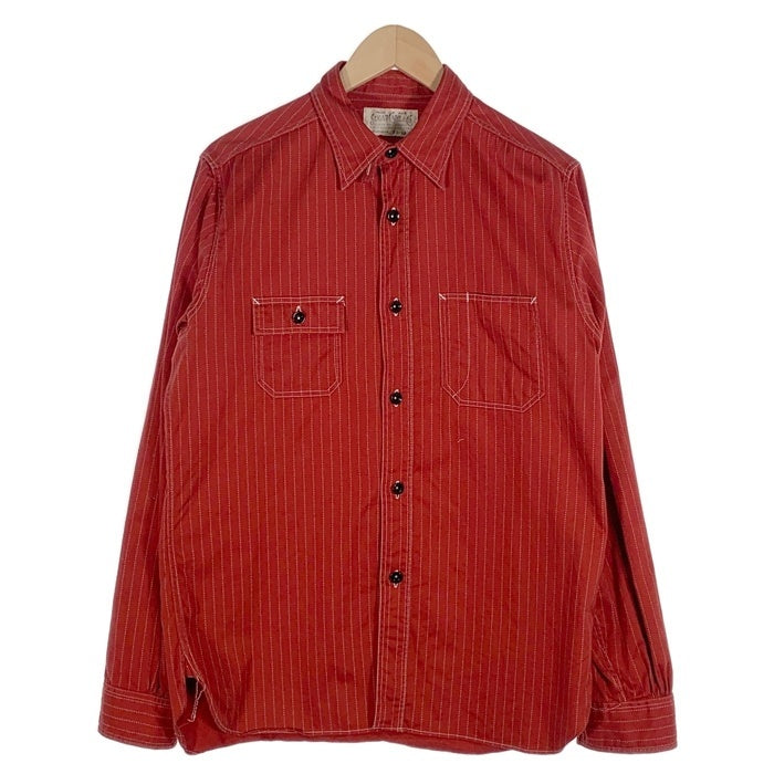 SUGAR CANE シュガーケーン ウォバッシュストライプ ワークシャツ 長袖 チンストラップ レッド SC28340 Size M 福生店