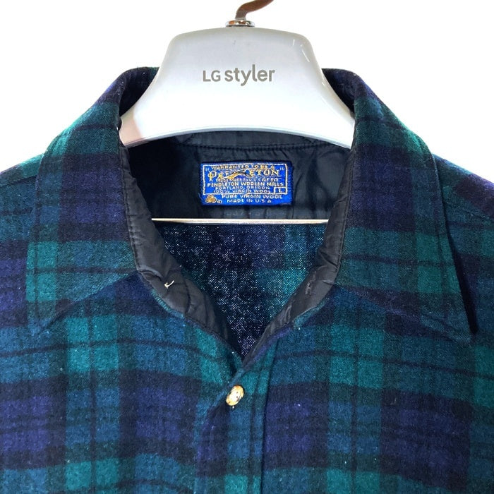 PENDLETON ペンドルトン 70's USA製 ウールシャツ 片ポケット グリーンxブラック sizeL 瑞穂店