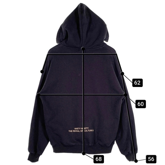 9090 ナインティナインティ 90 Logo Original Hoodie プルオーバーフーディー パーカー ロゴ刺繡 ネイビー NN1831 Size L 福生店