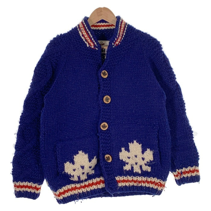 Kanata カナタ スキー 雪柄 カウチンセーター ボタン ブルー Size S-M 相当 福生店